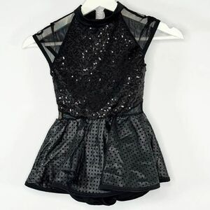 Curtain Call Black Sequin Faux Leather Leotard Tutu Child Small